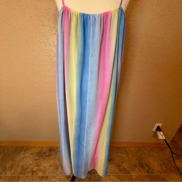 NWT Davi and Dani Rainbow Multi Ombre Tassel Tie Maxi Dress Size M - Picture 10 of 13